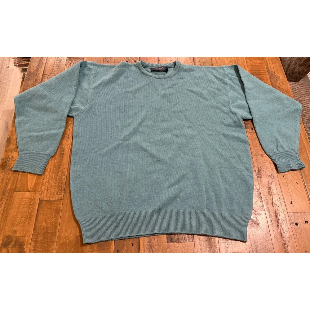 Pringle of Scotland Mens Large Teal Pure New Wool Crewneck Sweater Made Scotland - Picture 10 of 10